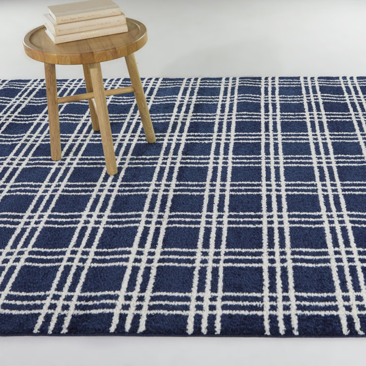 Breakwater Bay Hosston Performance Navy/White Rug Wayfair